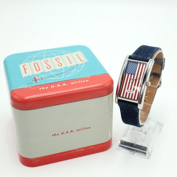 Fossil x Nordstrom American Flag Womens Tank Watch 24mm In Box w New Battery - Picture 1 of 16